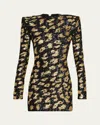 Balmain Sequined Leopard Structured Mini Dress In Black