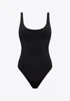 Balmain Sequined Logo One-piece Swimsuit In Black