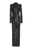 Balmain Three-button Sequin Embroidered Backless Gown In Black