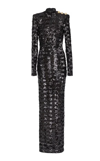 Balmain Sequined Maxi Dress In Black