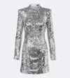 Balmain Sequin-embellished Structured-shoulder Mini Dress In Silver