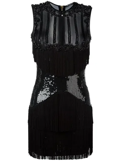 Balmain Sequined Panel Mini Dress In Black