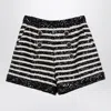 Balmain Black And White Striped Shorts With Jewel Buttons In All-over Sequins Fabric Woman