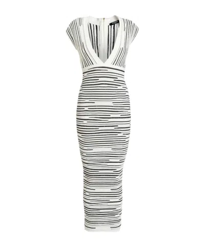 Balmain Sequined Sleeveless Zipper Midi Dress In White