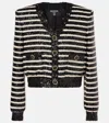 Balmain Striped Sequined Crop Jacket With Button Details In Black