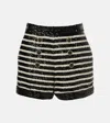Balmain Black And White Striped Shorts With Jewel Buttons In All-over Sequins Fabric Woman In Black