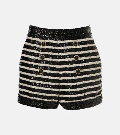 BALMAIN SEQUINED STRIPED SHORTS