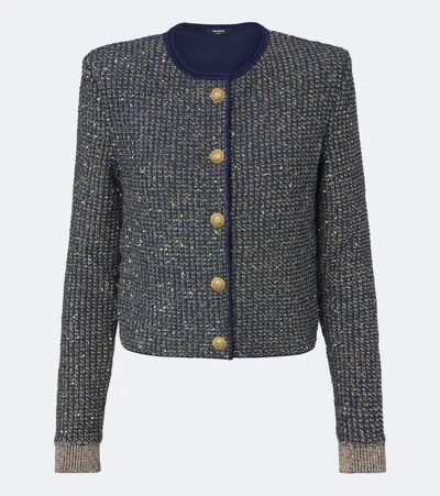 Balmain Sequined Tweed Jacket In Black
