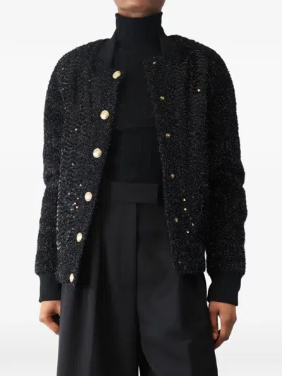 Pre-owned Balmain Sequin-embellished Bomber Jacket In Black