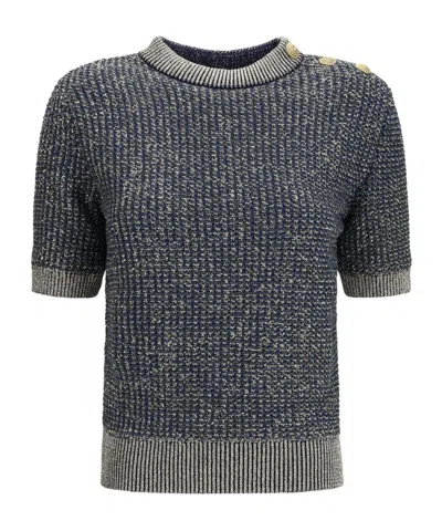 Balmain Sequin-embellished Button-detail Sweater In Blue