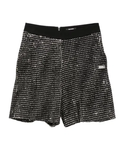 Balmain Kids' Sequin-embellished Logo-plaque Shorts In Black