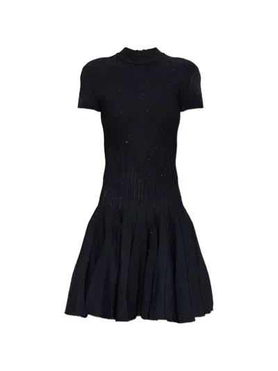 Balmain Sequin-embellished Pleated Mini Dress In Black