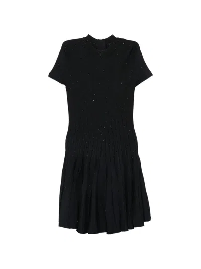 Balmain Sequin-embellished Ribbed-knit Mini Dress In Black