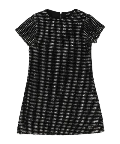 Balmain Sequin-embellished Short-sleeve Dress In Black