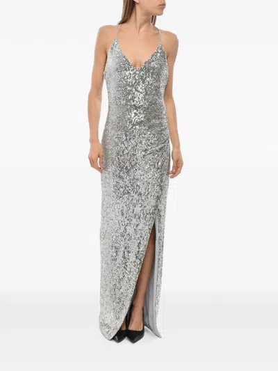 Balmain Sequin-embellished Slit Maxi Dress In Animal Print