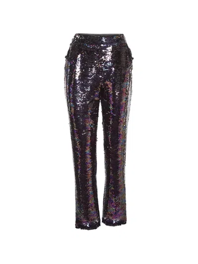 Pre-owned Balmain Sequin-embellished Straight-leg Trousers In Black