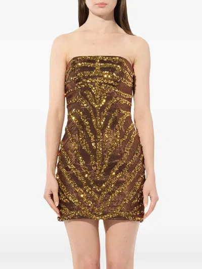 Balmain Sequin-embellished Strapless Dress In Brown