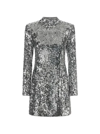 Balmain Sequin-embellished Structured-shoulder Mini Dress In Gray