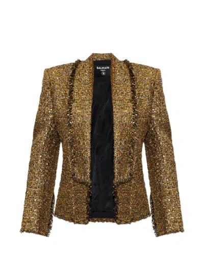Balmain Sequin-embellished Tweed Blazer In Gold