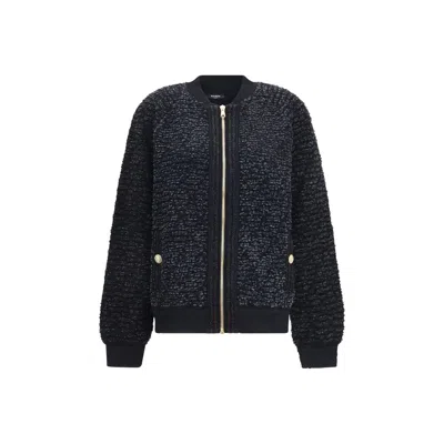 Balmain Sequin-embellished Viscose Plush Bomber Jacket In Black