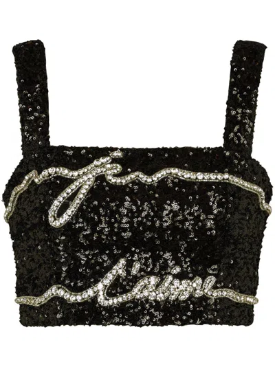 Balmain Sequinned Cropped Top In Black