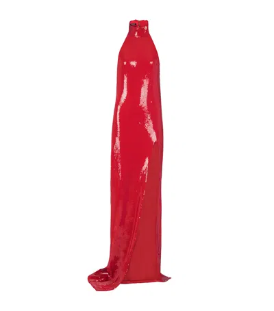 BALMAIN SEQUINNED HALTERNECK MAXI DRESS
