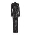 Balmain Three-button Sequin Embroidered Backless Gown In Black