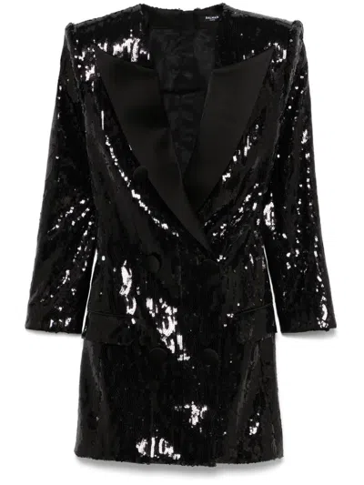 Balmain Sequinned Mini Dress In Black