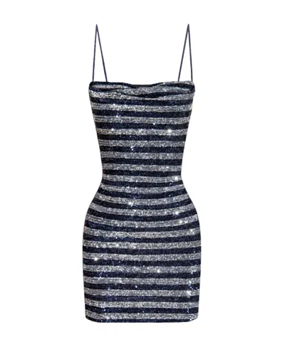 Balmain Sequinned Striped Minidress In Gray