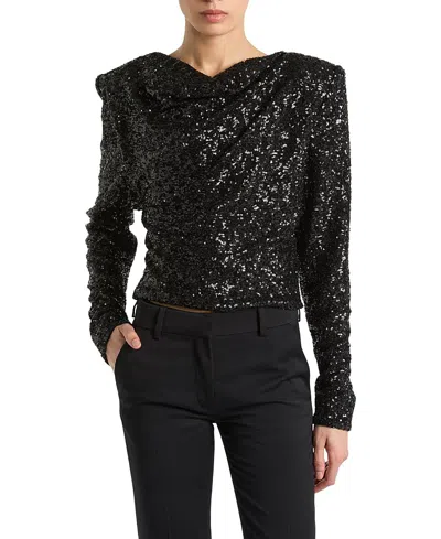 Balmain Sequinned Top With Bow In Black