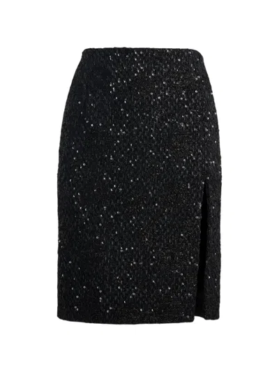 Balmain Sequinned Tweed Midi Skirt In Black