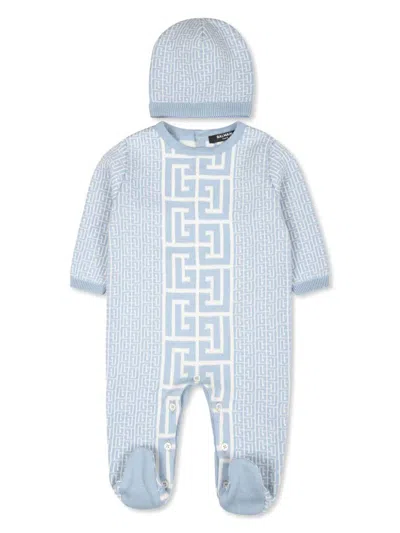 Balmain Babies' Set Tutina Con Stampa In Light Blue