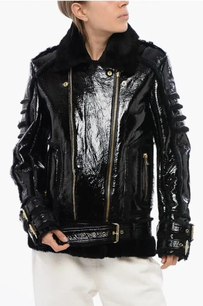 Balmain Shearling Biker Jacket In Black