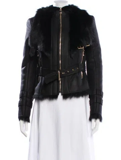 Pre-owned Balmain Shearling Biker Jacket In Black
