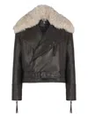 Balmain Leather Jacket With Shearling Collar In Black