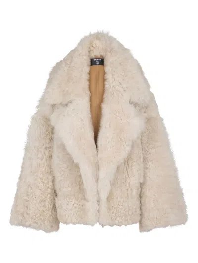 Balmain Shearling Jacket In Neutral