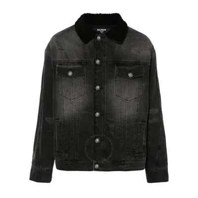 Balmain Shearling-lining Denim Jacket In Black