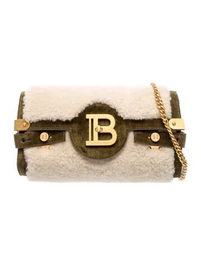 Pre-owned Balmain Shearling Shoulder Bag In White
