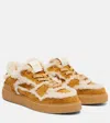 Balmain Shearling-trimmed Suede Sneakers In Brown