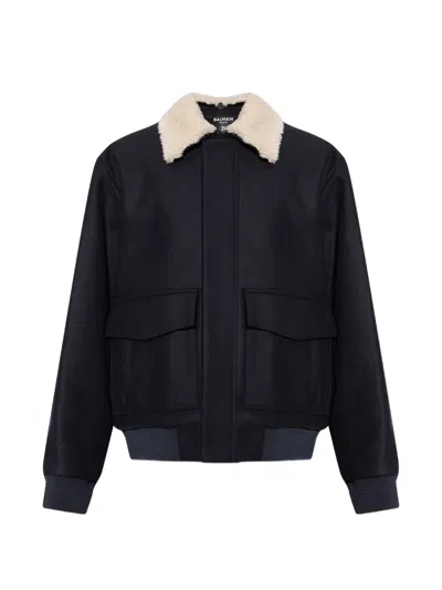 Balmain Shearling-collar Bomber Jacket In Multi