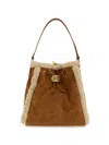 SHEARLING-TRIM LEATHER BACKPACK