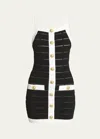 Balmain Sheer Panel Buttoned Tank Mini Dress In Blk White