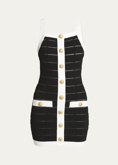 Balmain Sheer Panel Buttoned Tank Mini Dress In Multi