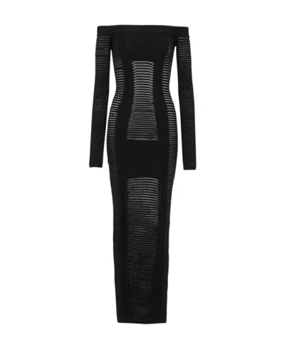Balmain Sheer-panel Knitted Dress In Black