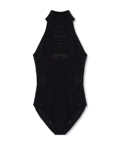 Balmain Sheer-panel Sleeveless Bodysuit In Black