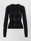 Balmain Sheer Ribbed Crewneck Button Detail In Black