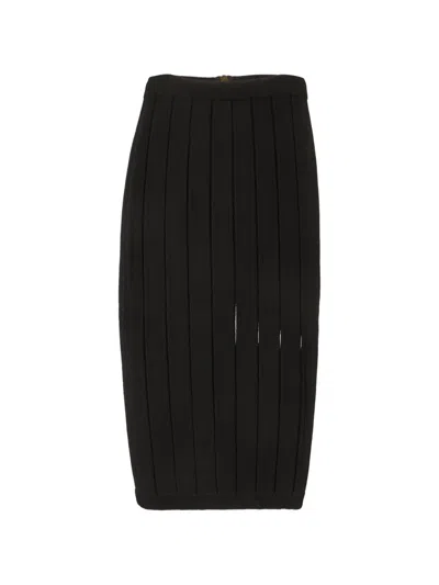 Pre-owned Balmain Sheer-panel Bodycon Midi Skirt In Black