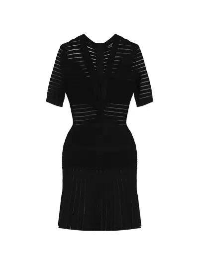 Balmain Sheer-panel V-neck Mini Dress In Black