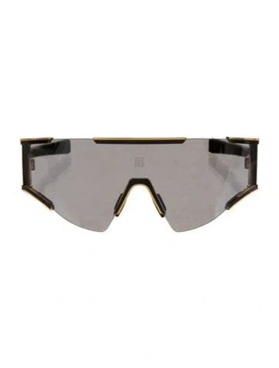 Pre-owned Balmain Shield Mirrored Sunglasses In Gold