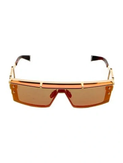 Pre-owned Balmain Shield Mirrored Sunglasses In Gold